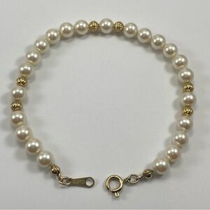 Avon Vintage Elegant Glass Pearl and Gold Tone Beaded Bracelet Bridal Dainty
